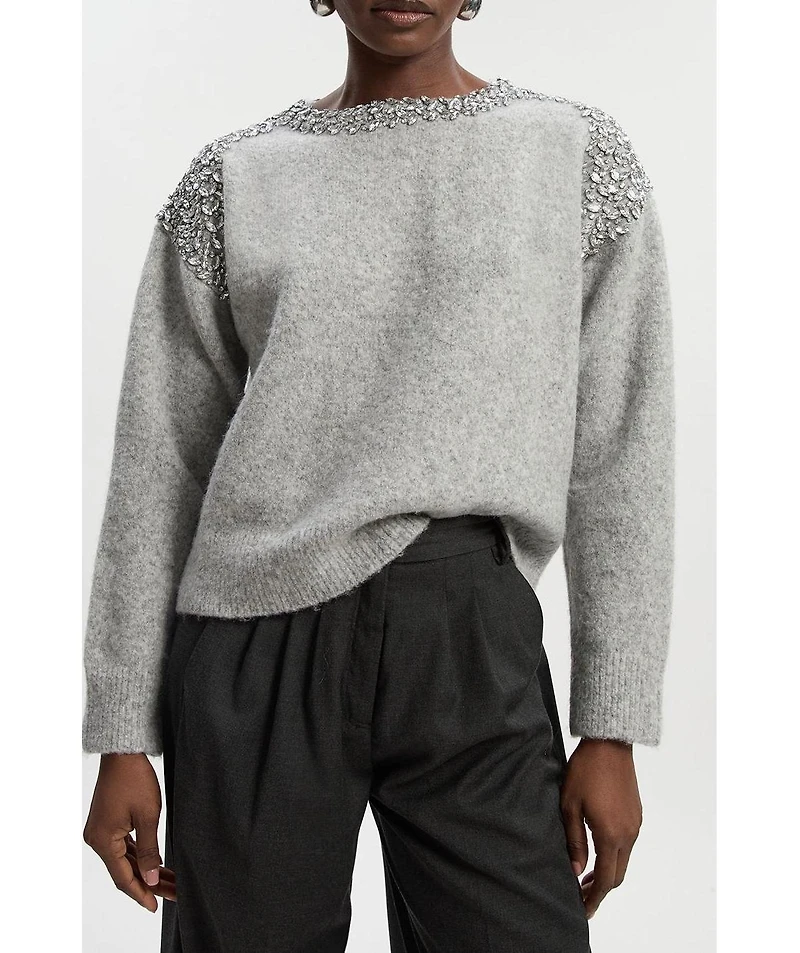 Karen Millen Women's Embellished Trim Cosy Knit Jumper