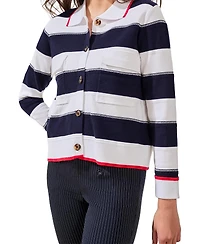 Tribal Women's Double-Knit Button-Front Stripe Cardigan