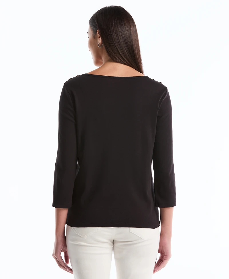 Rafaella Petite Button Detail Boat Neck Top