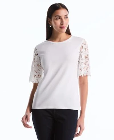 Rafaella Petite Draped Lace Crew Neck Top
