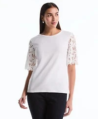 Rafaella Petite Draped Lace Crew Neck Top