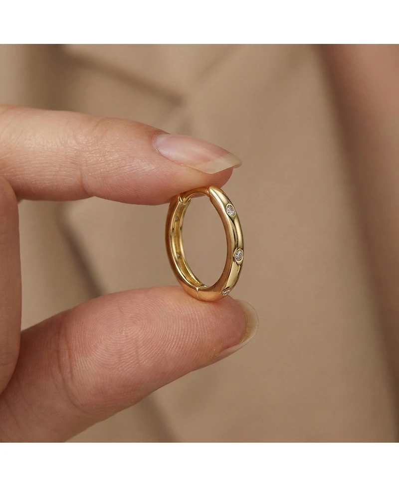 Sterling Silver 14k Yellow Gold Plated with Cubic Zirconia Hoop Earrings