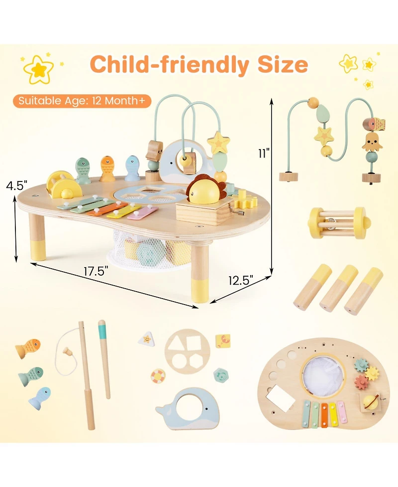 Mecale 7-in-1 Montessori Toddler Activity Table, Wooden Musical Sensory Table, 12M+