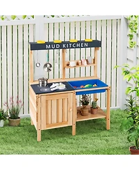 Mecale Outdoor Mud Kids Kitchen Playset with Wooden Design and Included Kitchenware for Pretend Play