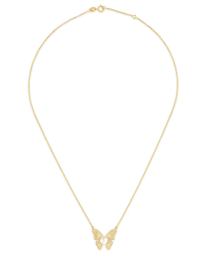 Macy's Cultured Freshwater Pearl (6mm) Butterfly Necklace in 14k Gold Over Sterling Silver