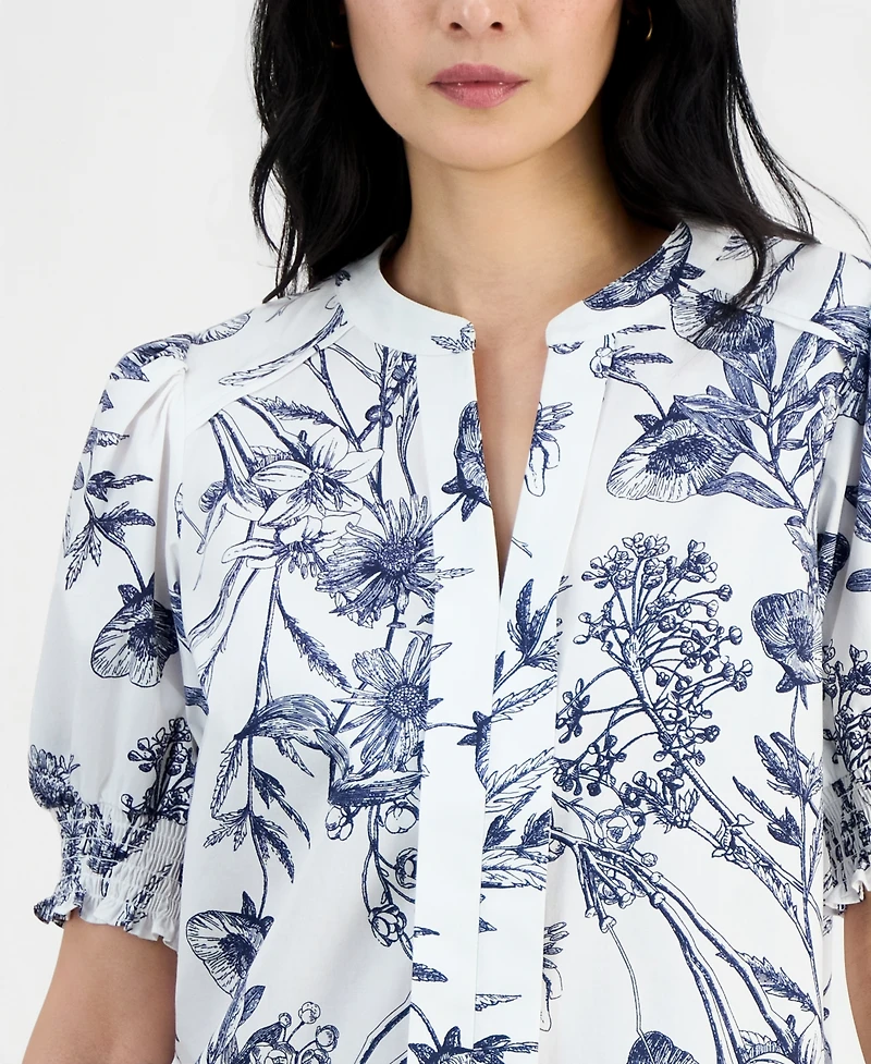T Tahari Women's Printed Split-Neck Top