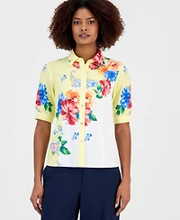 T Tahari Women's Button-Front Puff-Sleeve Blouse