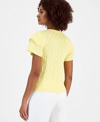 T Tahari Women's Pointelle Flutter-Sleeve Cardigan Sweater