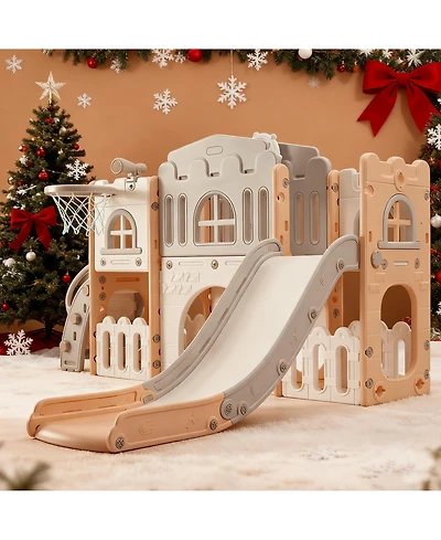 gaomon 8-In-1 Indoor Playground with Slide: Slide Playset, Includes Slide, Basketball Hoop, Climber