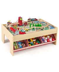 Mecale Wooden Train Table Activity Play Table with 2 Reversible Tabletops
