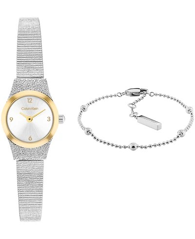 Calvin Klein Women's Ck Contemporary Silver Tone Stainless Steel Bracelet Gift Set Watch, 18mm