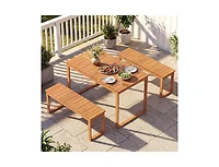 Slickblue Outdoor 3-Piece Dining Set with Acacia Wood Table and 2 Benches