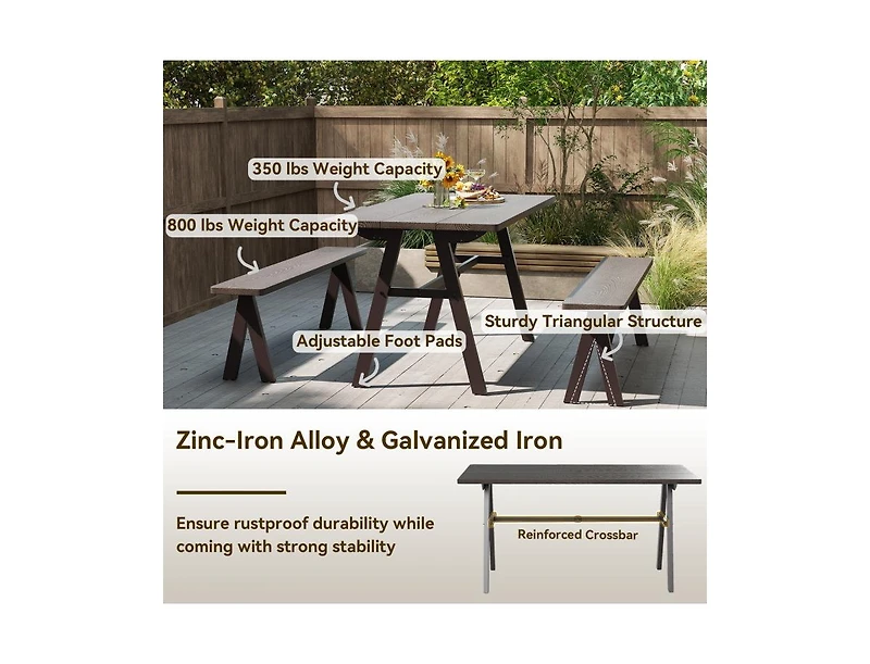 Slickblue Outdoor 3-Seat Bench with 800 lbs Bearing Capacity