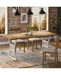 gaomon Dining Table 4-6 Person, Farmhouse Kitchen Table with Heavy Duty Metal Legs