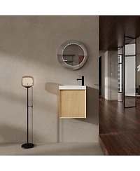 Sillysis Wall Mounted Bathroom Vanity with Resin Sink, Modern 3D Stripe Door & Soft Close, 18.5" Natural Small Space Storage Cabinet