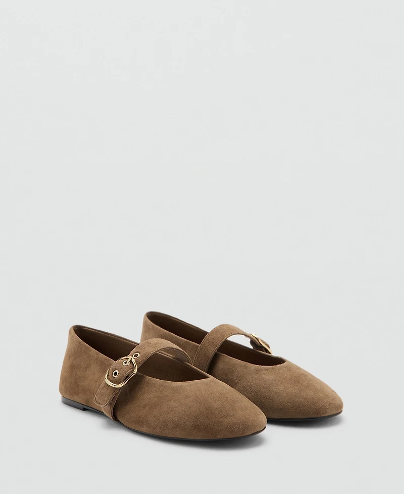 Mango Women's Buckle Strap Leather Ballerina