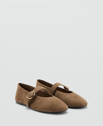 Mango Women's Buckle Strap Leather Ballerina