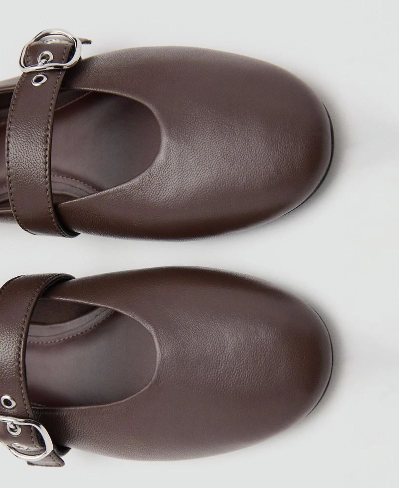 Mango Women's Buckle Strap Leather Ballerina