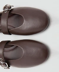 Mango Women's Buckle Strap Leather Ballerina