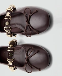 Mango Women's Metallic Strap Details Ballet Flats