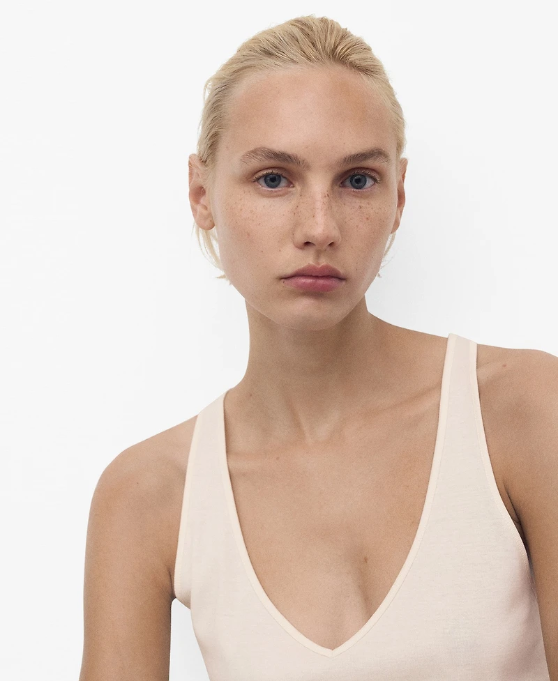 Mango Women's Cotton V-Neck Tank Top