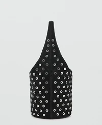 Mango Women's Eyelets Detail Leather Drawstring Bag