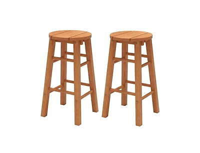 Slickblue Set of 2 Outdoor 24-Inch Wood Bar Stools with Footrest