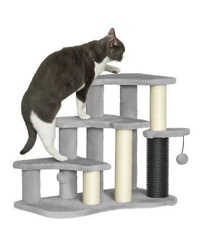 Aostirmotor 2-in-1 Cat Tree & Pet Stairs with Scratching Posts & Toy Balls, for High Beds & Couches