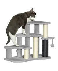 Aostirmotor 2-in-1 Cat Tree & Pet Stairs with Scratching Posts & Toy Balls, for High Beds & Couches