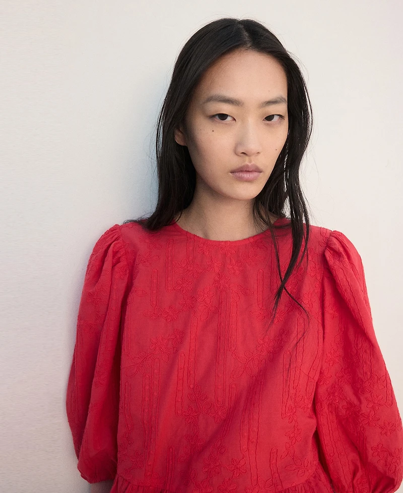 Mango Women's Floral Embroidered Blouse