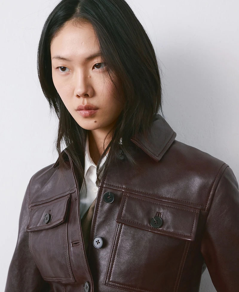 Mango Women's Buttoned Leather Jacket