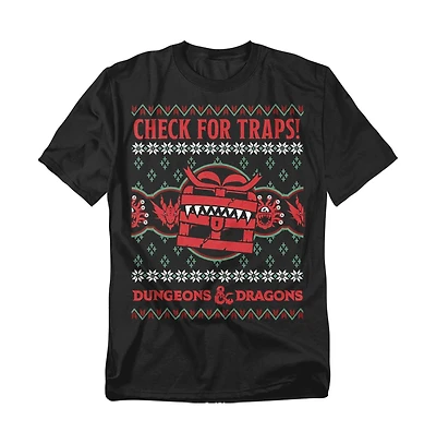 D&D Men's Dungeons And Dragons Check For Traps Ugly Christmas T-Shirt
