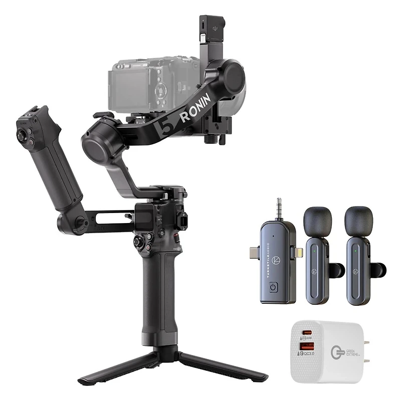 Dji Rs 5 Combo Handheld Gimbal Stabilizer + Wireless Microphone Set + Usb Wall Charger