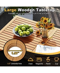 Gymax Set Of 4 Patio Furniture Set Acacia Wood & Metal Frame Umbrella 1 table