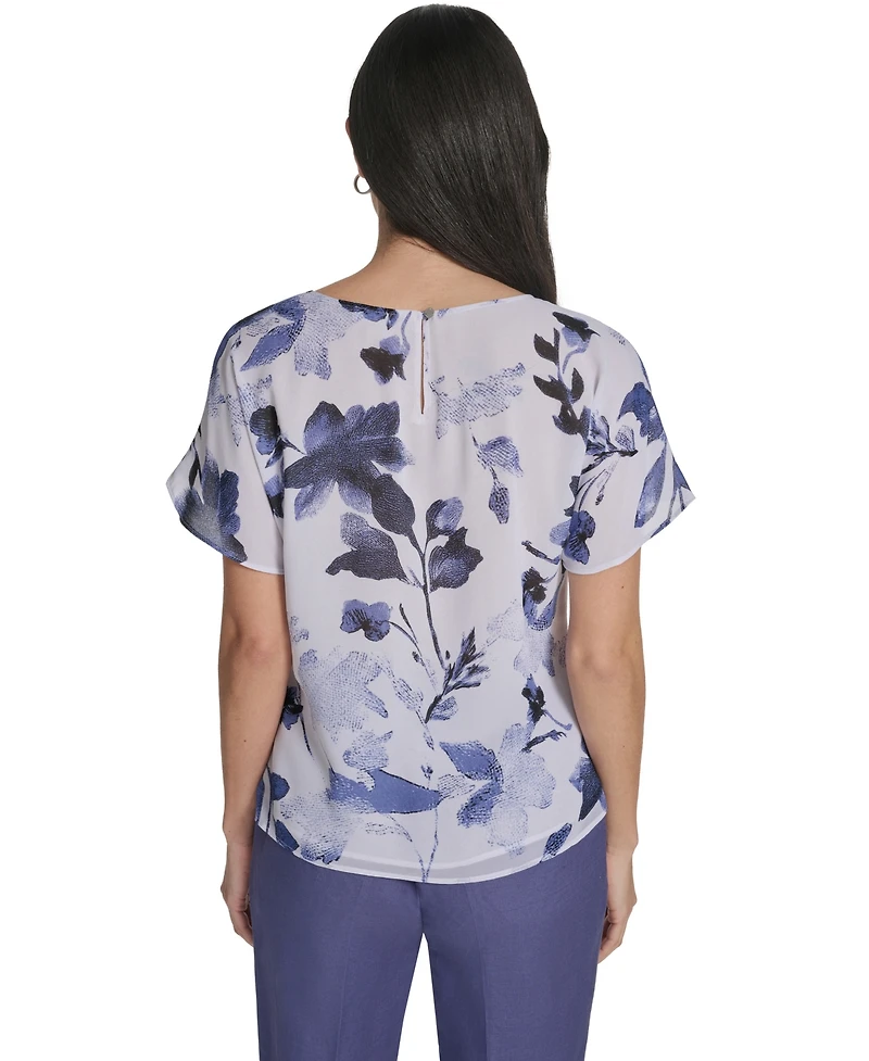 Calvin Klein Petite Crew Neck Short-Sleeve Top