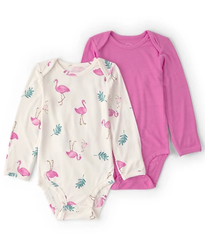 Carter's Baby Girls' PurelySoft Flamingo Long-Sleeve Multipack Bodysuits, 2-Pack