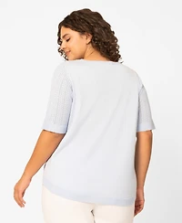 Melissa Paige Plus Mixed Cable Round Hem Crewneck Sweater, Macy's Exclusive