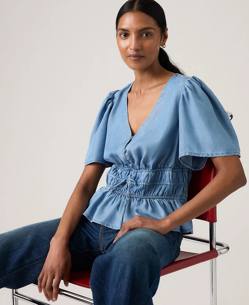 Levi's Women's V-Neck Floral-Print Short-Sleeve Blouse