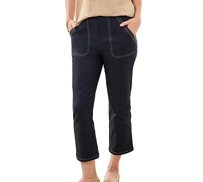 Tribal Women's Denim-Look Bengaline Kick Flare Capri Jeans