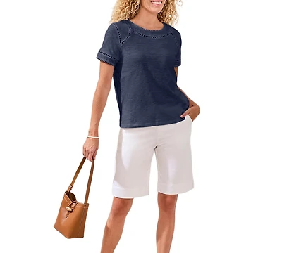 Tribal Women's Lace Detail Short-Sleeve Top