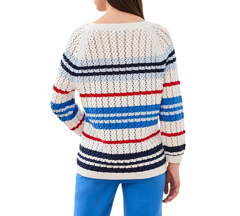 Tribal Women's Striped Cotton Crew Neck Sweater