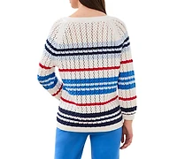 Tribal Women's Striped Cotton Crew Neck Sweater