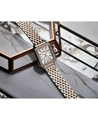 Stuhrling Women s 4090 34mm Crystal-Accented Rectangular Stainless Steel Bracelet Watch with Mother-of-Pearl Dial