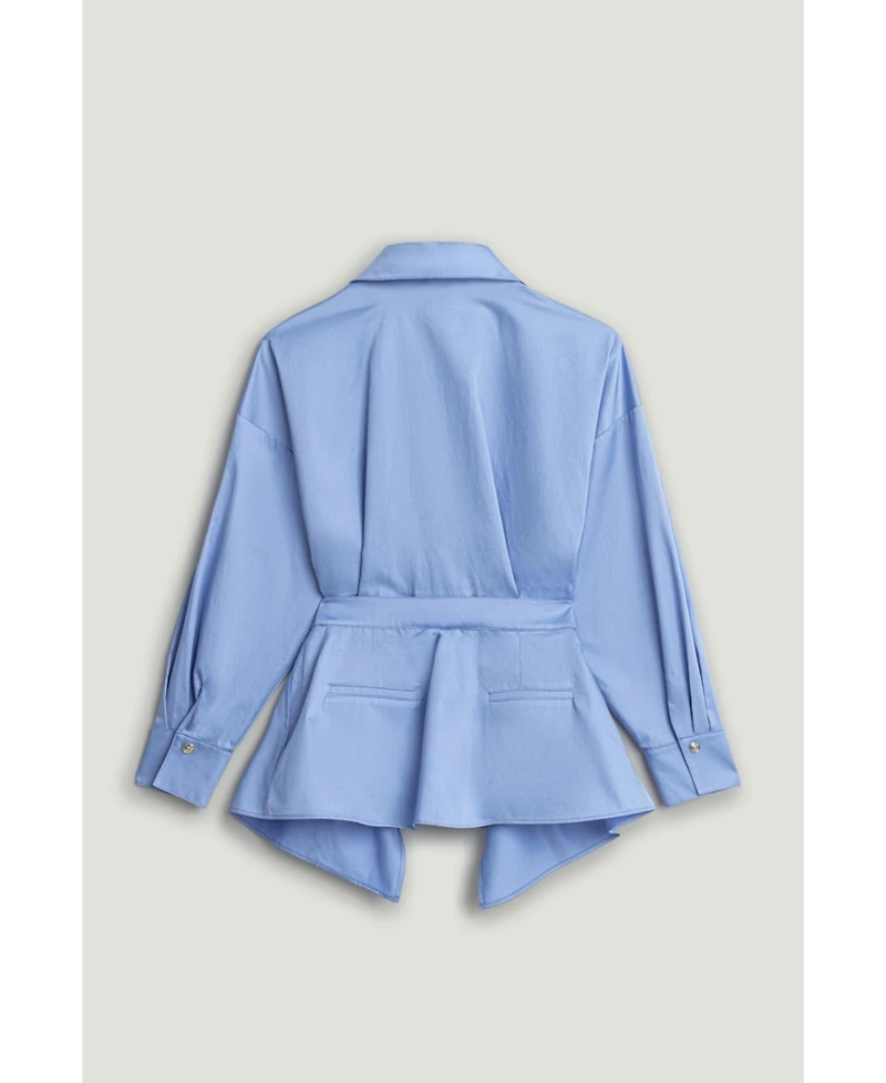 Nocturne Women's Belted V-Neck Poplin Shirt