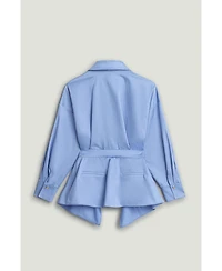 Nocturne Women's Belted V-Neck Poplin Shirt