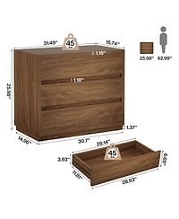 Rainsken Fluted Nightstand, Oversized 3 Drawers Storage Cabinet, Mid Century Modern Wooden Bedside End Table for Bedroom, Living Room