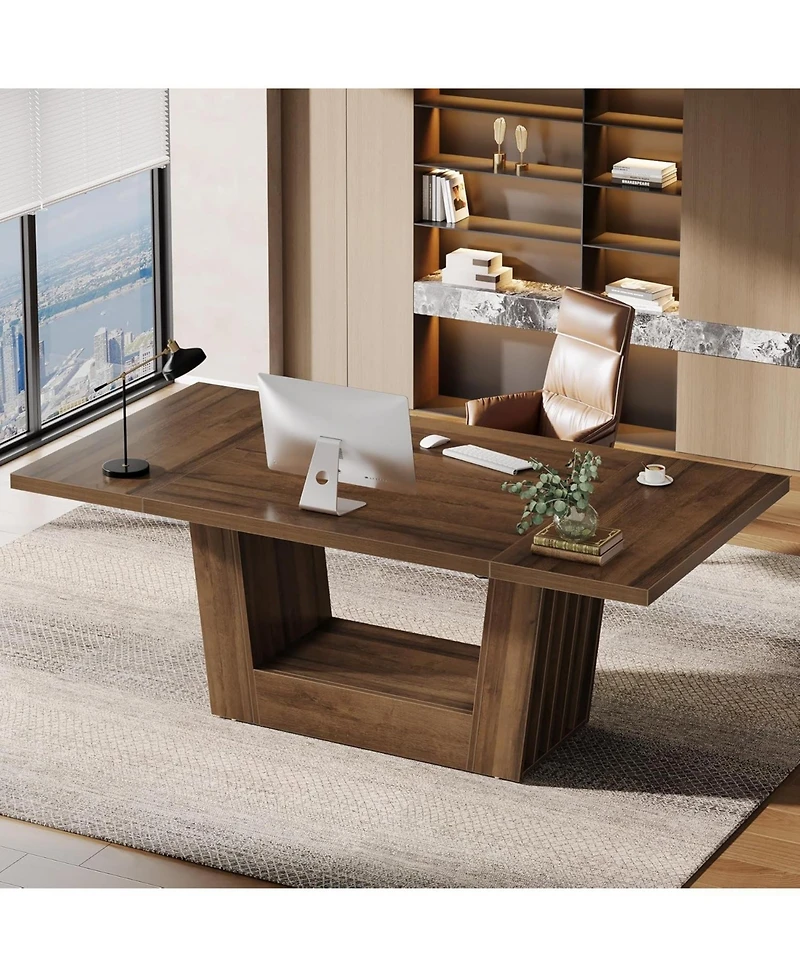 Tribesigns 63'' Executive Office Desk, Modern Computer Home Office Desk with Robust Base, Large Wooden Conference Table