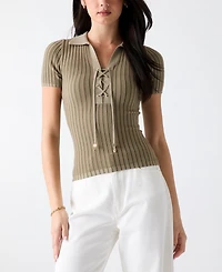 Guess Women's Regina Short-Sleeve Polo Sweater