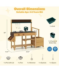 Mecale Kids Play Kitchen Set, Wooden Kitchen Playset Chef Pretend Mud Kitchen for Role-Playing Fun