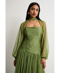 Warehouse Women's Bow Detail Gathered Tulle Maxi Dress